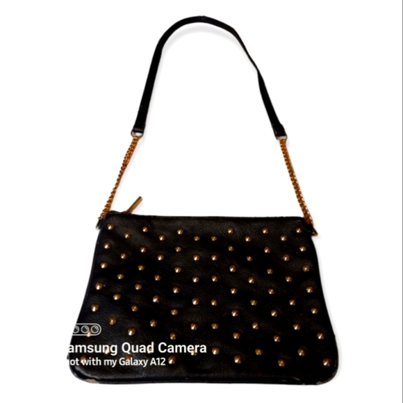 Express purse crossbody black vintage gold studded chain and leather strap. - Picture 1 of 10